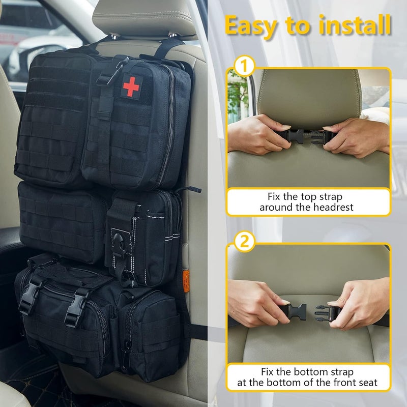 Jimikay Universal Tactical Seat ​Back Organizer Vehicle Molle Panel Organizer Storage Bag with 5 Detachable Molle Pouch for All Vehicel Such as Jeep,Truck,SUV, Car, Ford,Chevy etc - Image 5